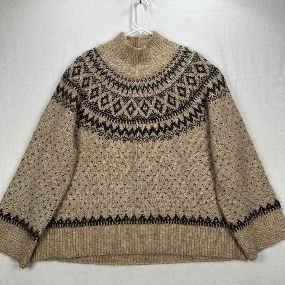Gap Fuzzy Oversized Sweater Womens XL Brown Fair‎ Isle Turtleneck Pullover NWOT